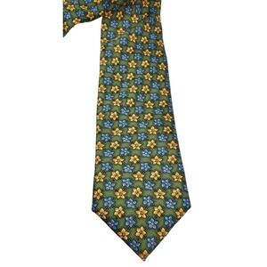 Meeting Street Men's Neck Tie Green/Yellow/Blue Floral Flowers 100% Silk